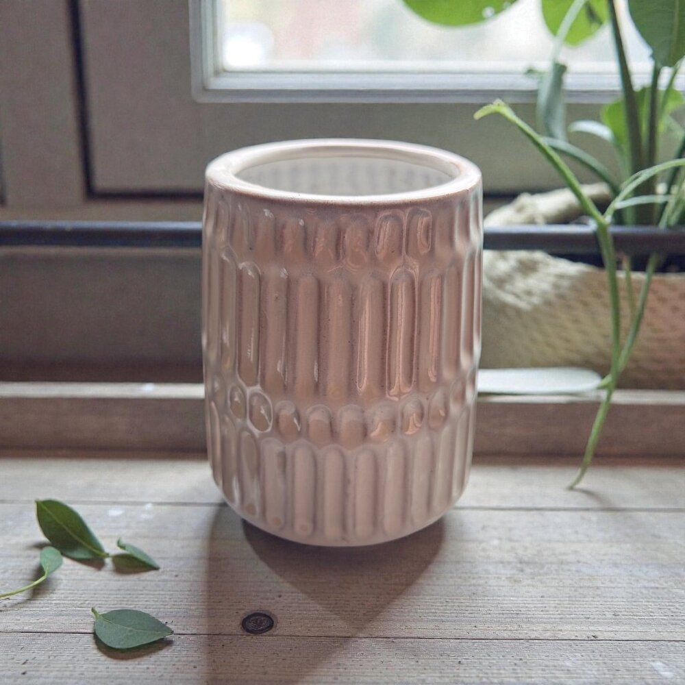 Neutral Ribbed Planter 4 Inch Succulent Pot